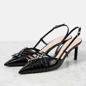 NEW Gucci Seraphine Leather Black Slingback Pumps size 38 Retail $1450